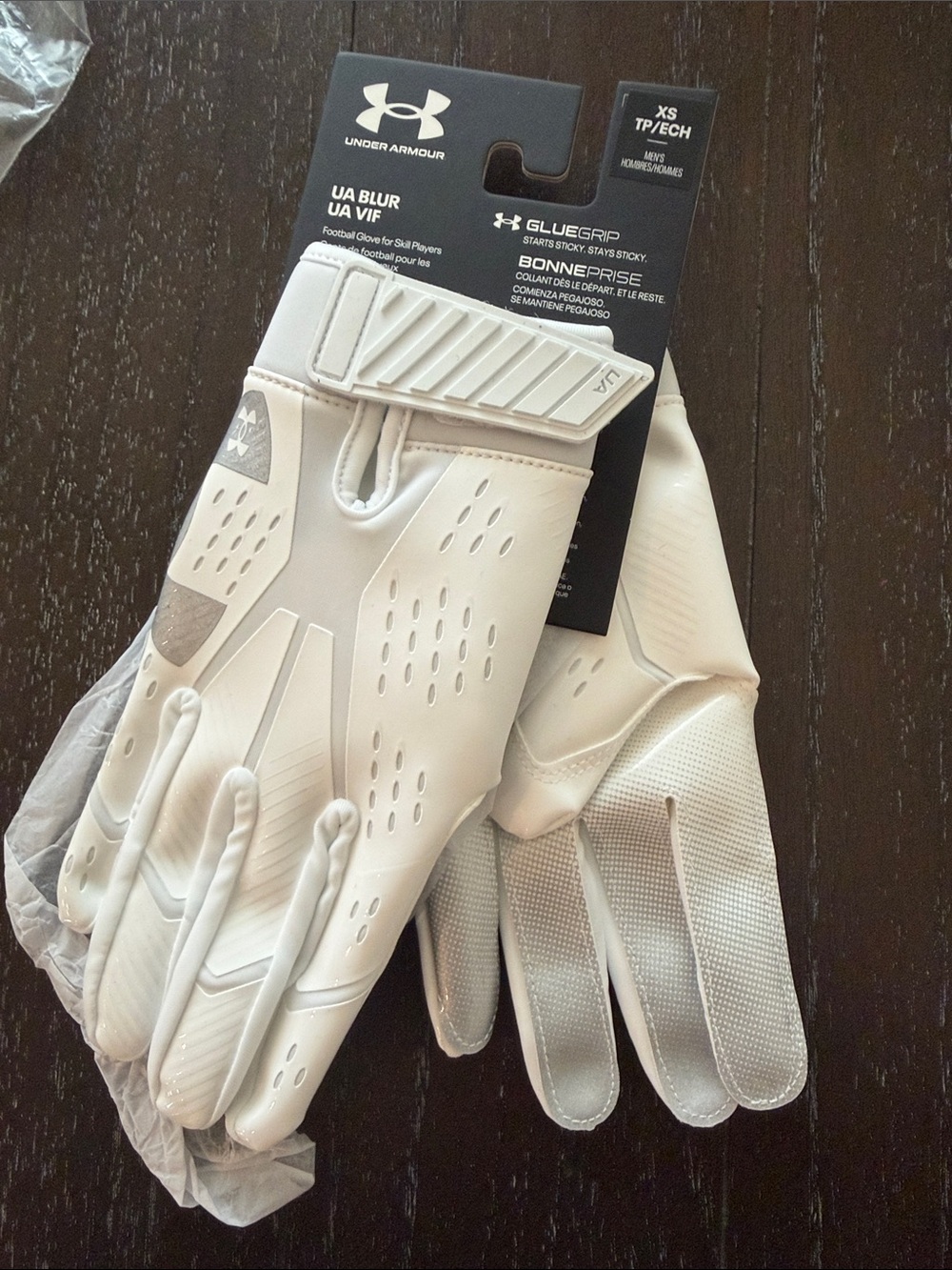 Under Armour White UA Blur Football Gloves - Men's